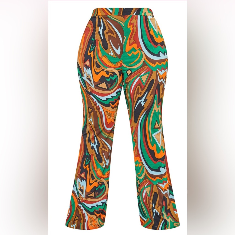 Plus multi abstract print chiffon flare pants